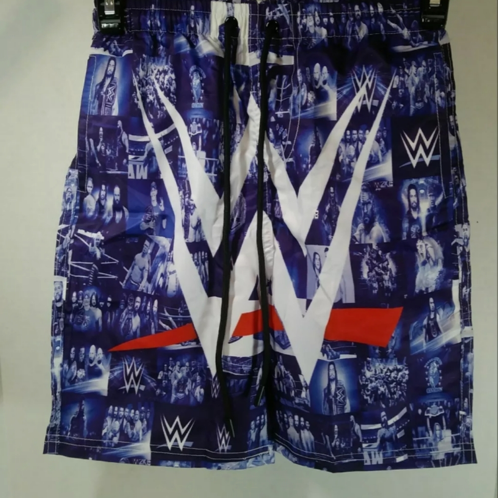 Boy's Sz S Multicolored 3D Graphic Swimtrunks Featuring Smackdown WWE SuperStars